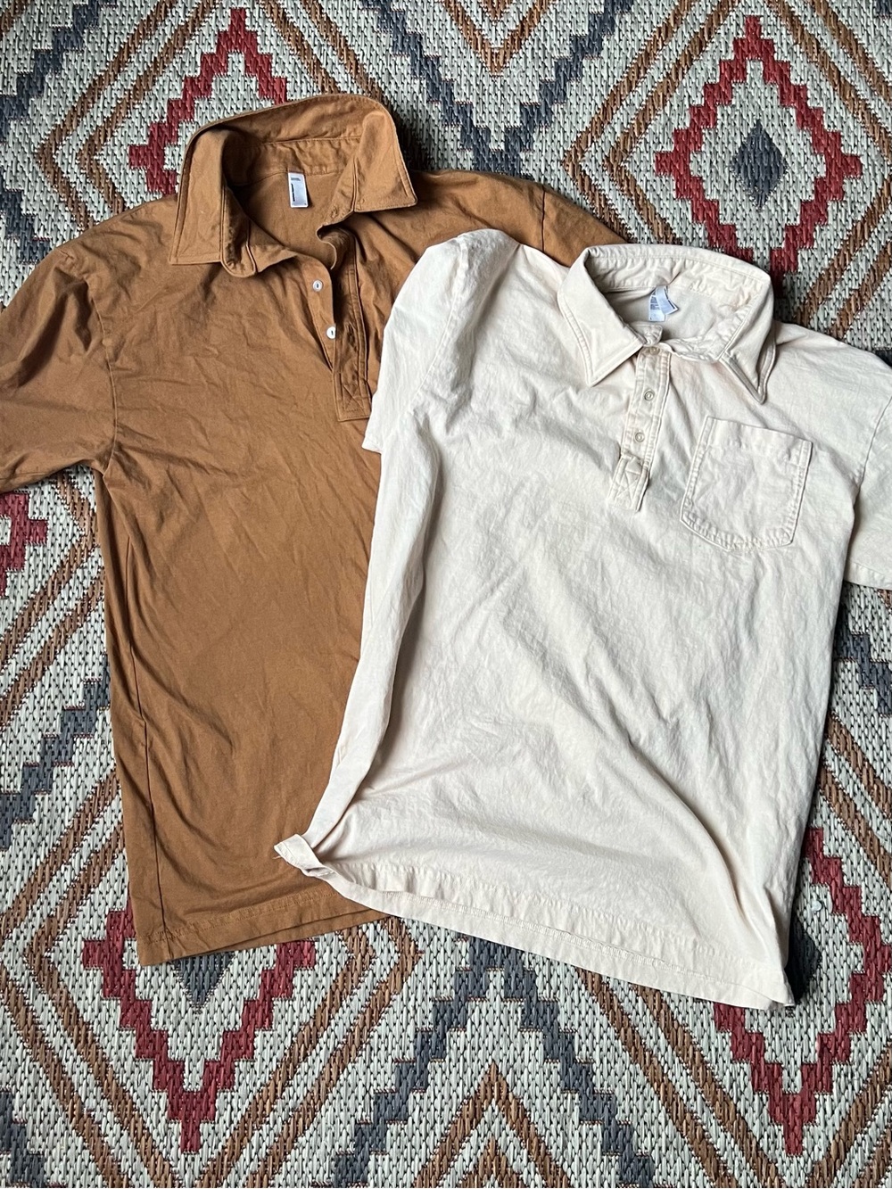 Lot of 2 American Apparel Men's Polo Shirts- Cream and Brown Casual Collared Top
